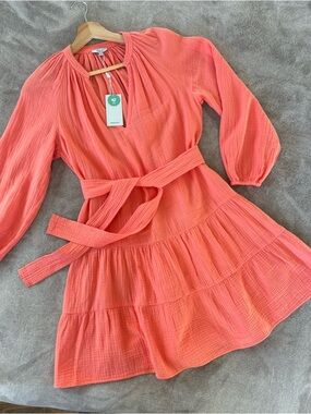 Rails Coral Pink Tiered Mini Dress with Waist Tie